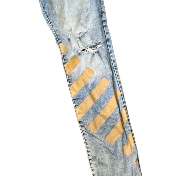 DSTRKT Men's Cream Blue Stretch Street Wear Distressed Denim Jeans Sz 30x32 - Picture 5 of 11